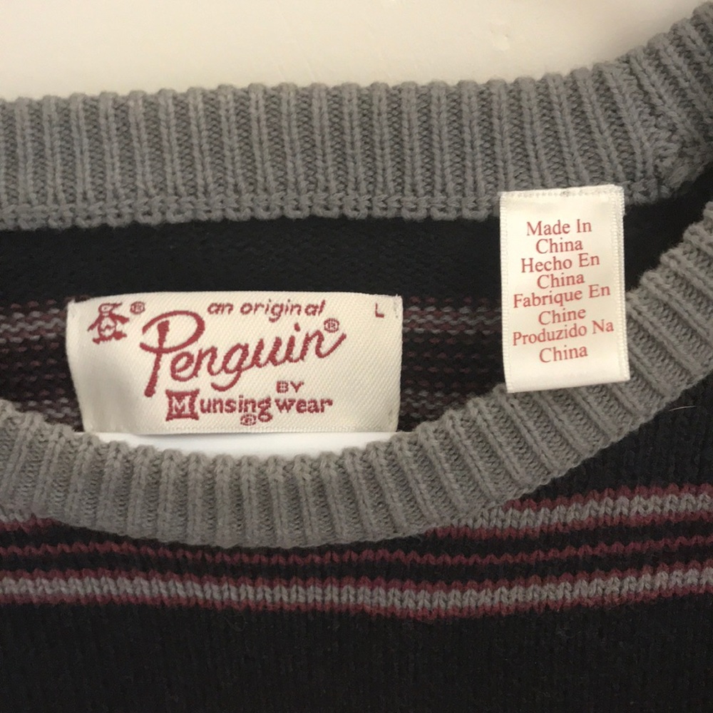 Penguin maroon, grey, black striped sweater - Picture 4 of 5